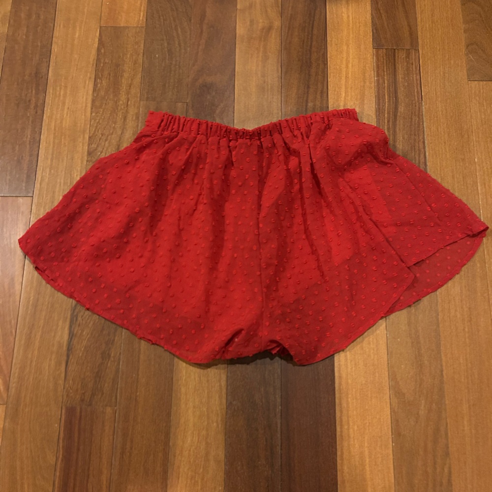 SHEIN Red Textured Elastic-Waist Shorts